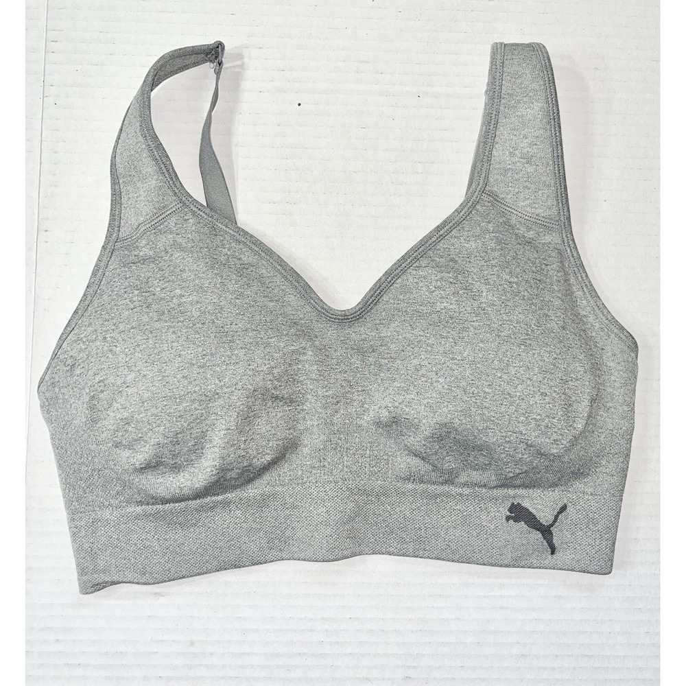 NWOT Puma Seamless Sports Bra Medium Gray‎ Adjustable Removable Padding Gym Yoga